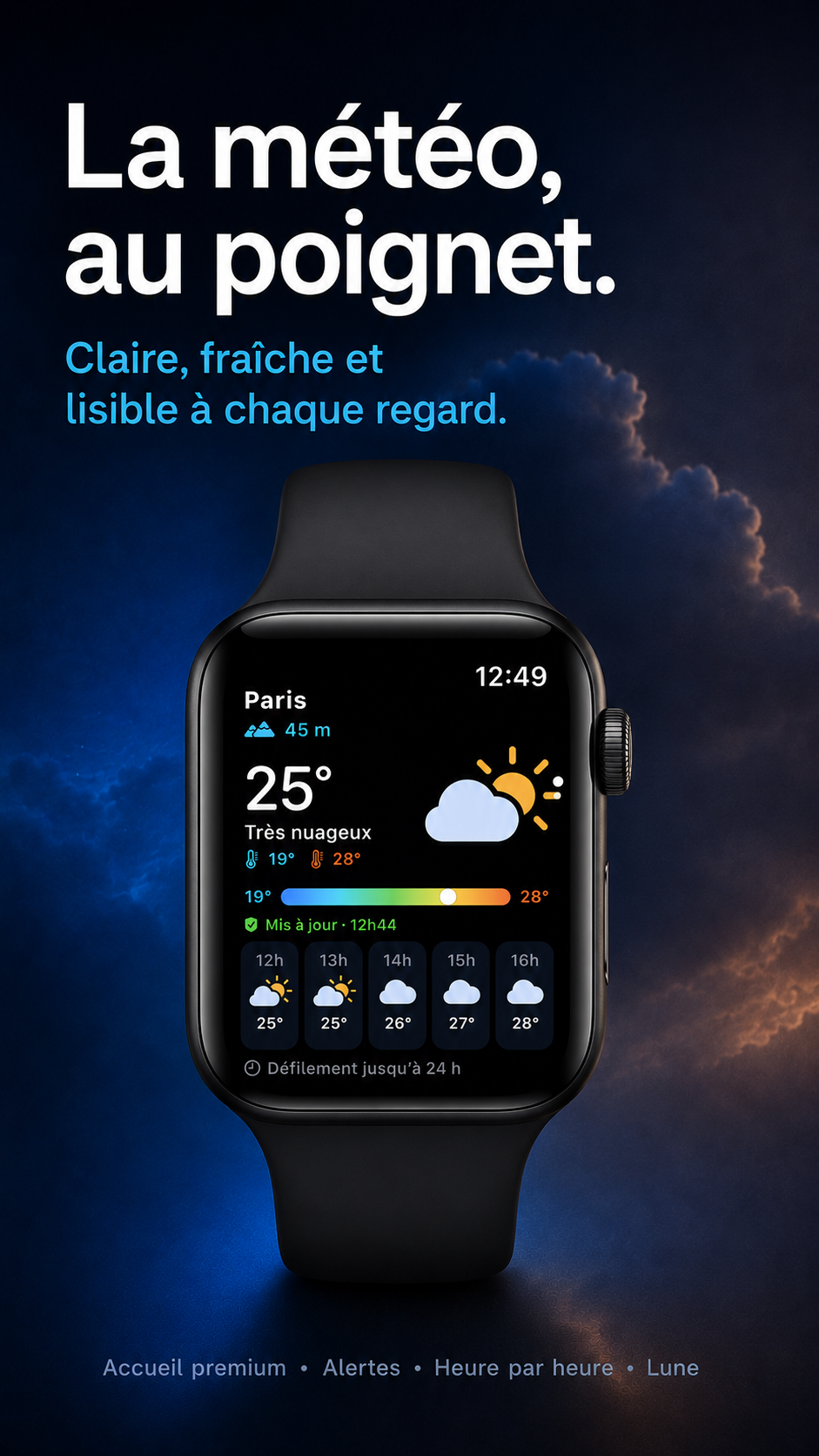 MétéoClair sur Apple Watch : météo claire, fraîche et lisible à chaque regard